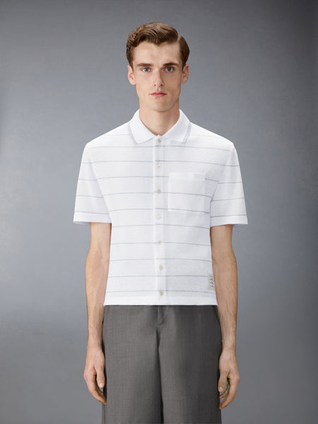 STRIPE WAFFLE SHORT SLEEVE SHIRT WHITE/LT GREY
