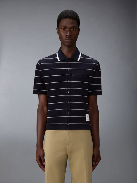 STRIPE WAFFLE SHORT SLEEVE SHIRT NAVY/WHITE