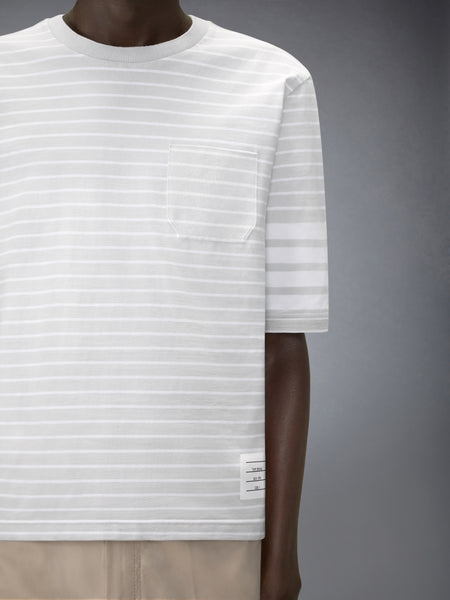 JERSEY 4-BAR KNIT POCKET TEE PALE GREY/WHITE