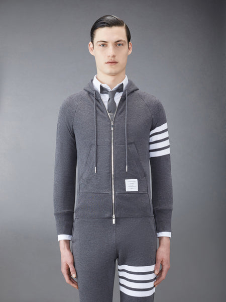 CLASSIC LOOPBACK 4-BAR ZIP UP HOODIE DARK GREY