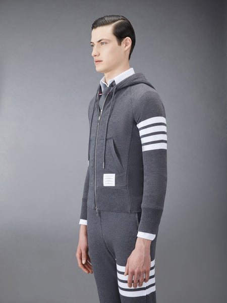CLASSIC LOOPBACK 4-BAR ZIP UP HOODIE DARK GREY