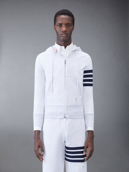CLASSIC LOOPBACK 4-BAR ZIP UP HOODIE WHITE-GREY