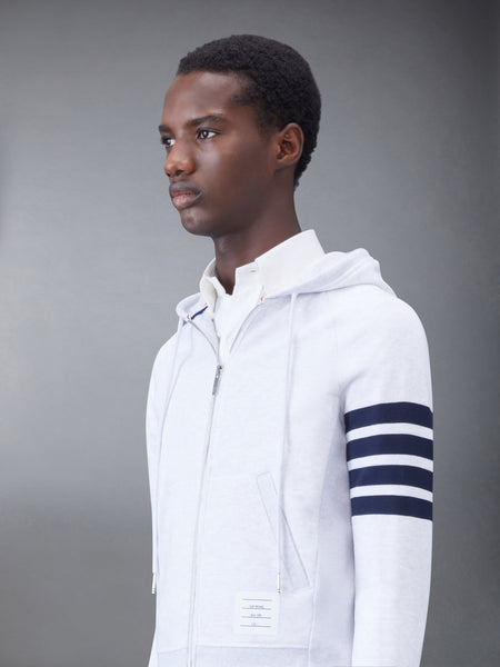 CLASSIC LOOPBACK 4-BAR ZIP UP HOODIE WHITE-GREY