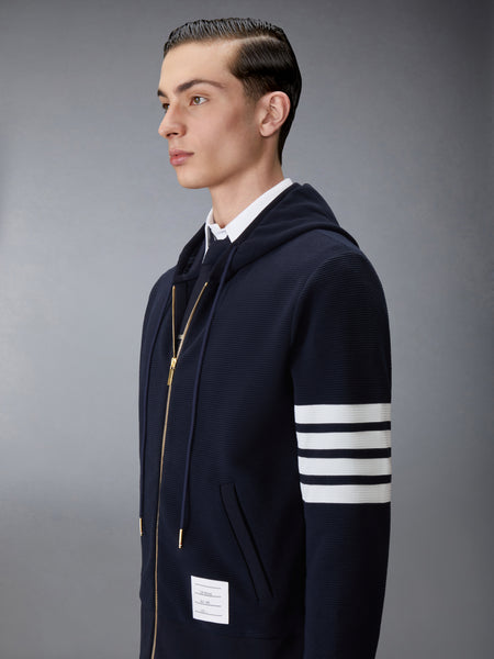 COTTON OTTOMAN 4-BAR ZIP HOODIE NAVY