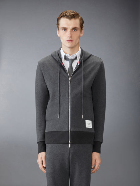 LOOPBACK JERSEY 4-BAR ZIP UP HOODIE DARK GREY