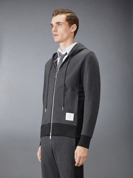 LOOPBACK JERSEY 4-BAR ZIP UP HOODIE DARK GREY