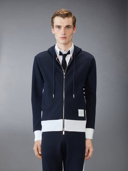 LOOPBACK JERSEY 4-BAR ZIP UP HOODIE NAVY