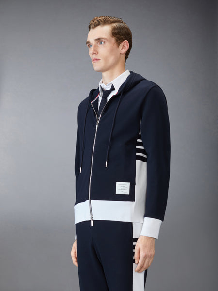 LOOPBACK JERSEY 4-BAR ZIP UP HOODIE NAVY