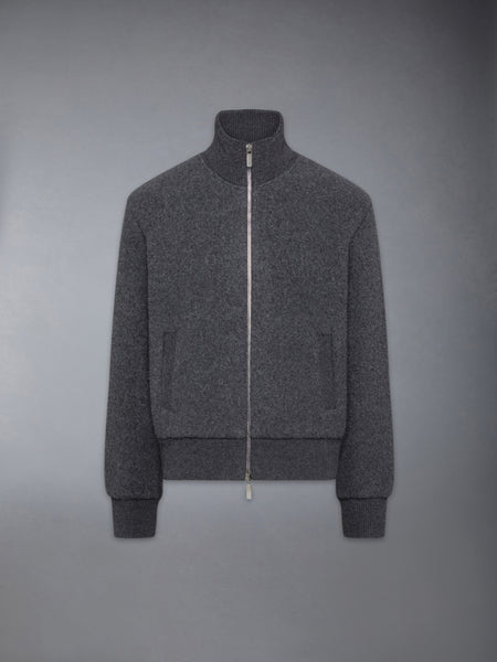 WOOL FLEECE FUNNEL NECK ZIP UP JACKET CHARCOAL
