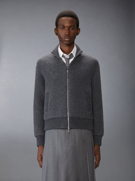 WOOL FLEECE FUNNEL NECK ZIP UP JACKET CHARCOAL