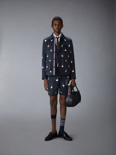 WOOL SILK PIQUE SACK JACKET NAVY
