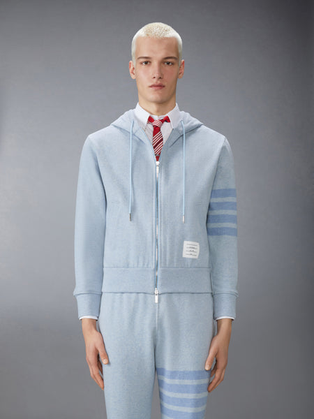 MELANGE BRUSHED LOOPBACK 4-BAR ZIP UP HOODIE LIGHT BLUE