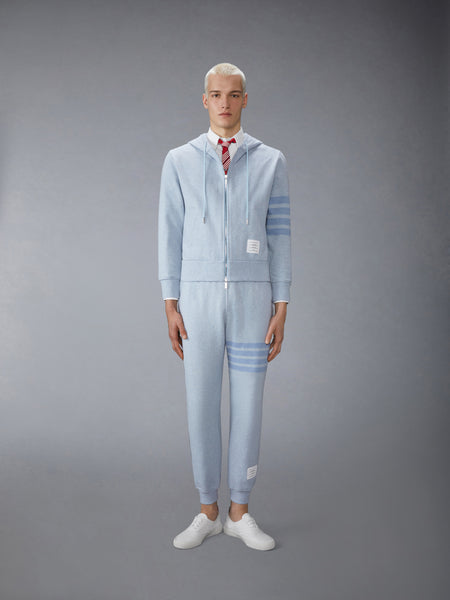 MELANGE BRUSHED LOOPBACK 4-BAR ZIP UP HOODIE LIGHT BLUE