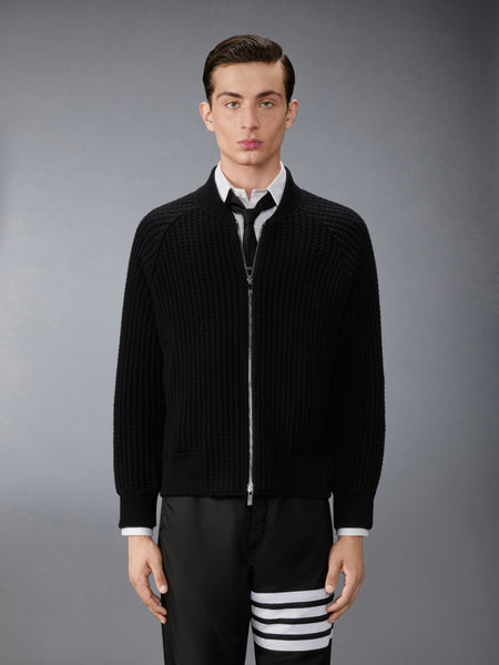 WOOL WAFFLE RAGLAN 4-BAR BOMBER JACKET BLACK