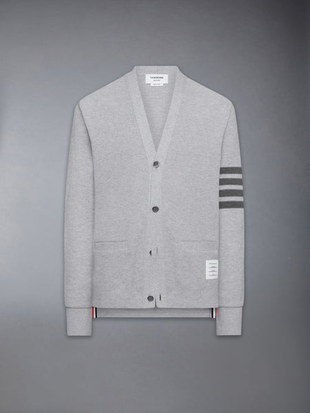 TEXTURED PIQUE 4-BAR CARDIGAN PALE GREY