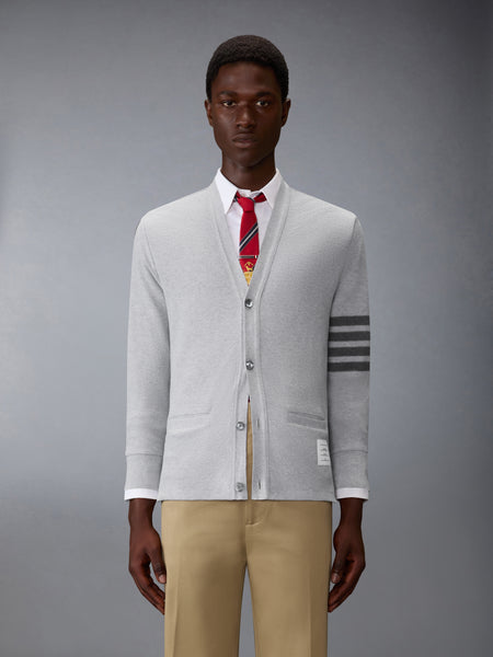 TEXTURED PIQUE 4-BAR CARDIGAN PALE GREY