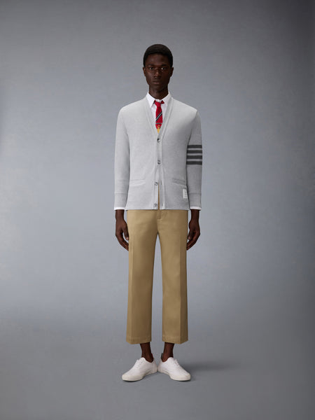 TEXTURED PIQUE 4-BAR CARDIGAN PALE GREY