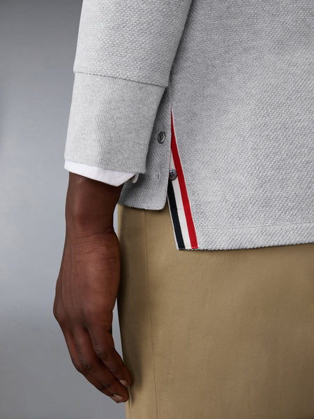 TEXTURED PIQUE 4-BAR CARDIGAN PALE GREY