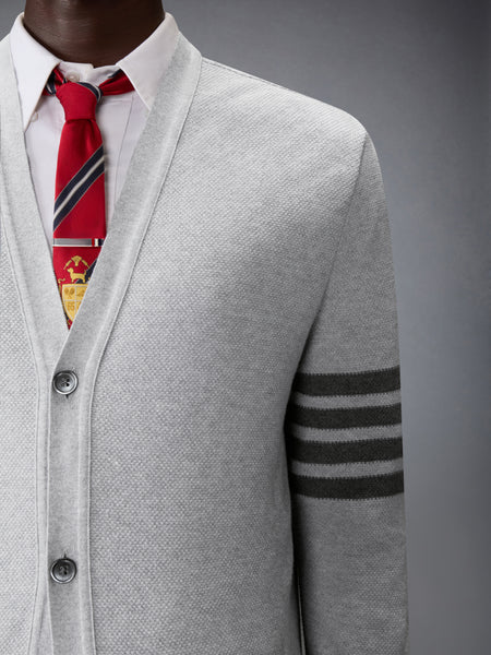 TEXTURED PIQUE 4-BAR CARDIGAN PALE GREY