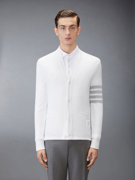 TEXTURED PIQUE 4-BAR CARDIGAN WHITE