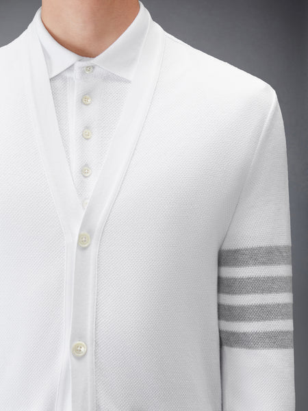 TEXTURED PIQUE 4-BAR CARDIGAN WHITE