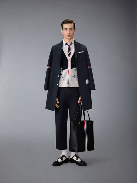 DOUBLE FACE TECH TWILL 4-BAR SACK OVERCOAT NAVY