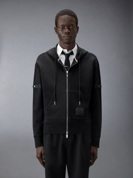 LOOPBACK JERSEY ARMBAND RELAXED ZIP UP HOODIE BLACK
