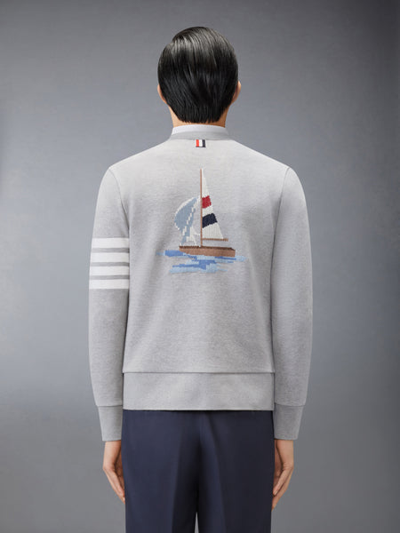 LOOPBACK 4-BAR BOAT EMBROIDERY CARDIGAN LT GREY