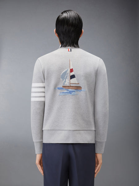 LOOPBACK 4-BAR BOAT EMBROIDERY CARDIGAN LT GREY