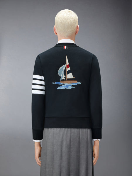 LOOPBACK 4-BAR BOAT EMBROIDERY CARDIGAN NAVY