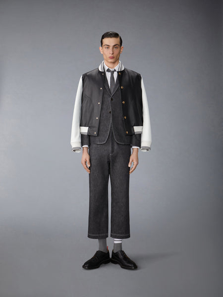WASHED DENIM CONTRAST TOPSTITCHING UNCONSTRUCTED CLASSIC SPORT COAT BLACK