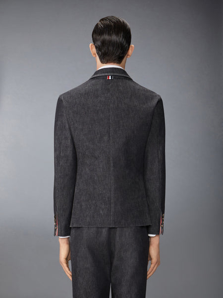 WASHED DENIM CONTRAST TOPSTITCHING UNCONSTRUCTED CLASSIC SPORT COAT BLACK