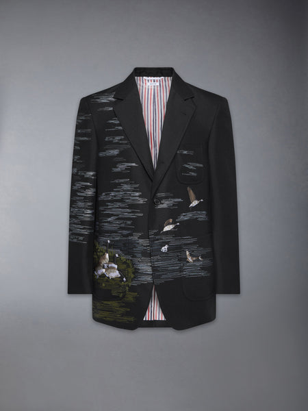 GOOSE SCENIC SATIN STITCH AND EMBROIDERY SPORTCOAT BLACK