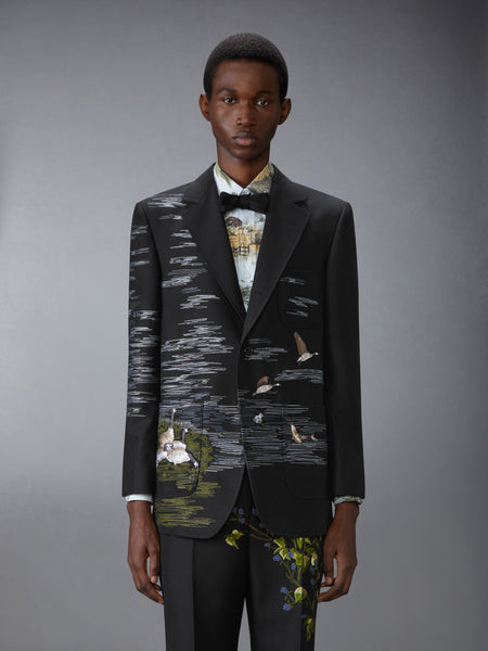 GOOSE SCENIC SATIN STITCH AND EMBROIDERY SPORTCOAT BLACK