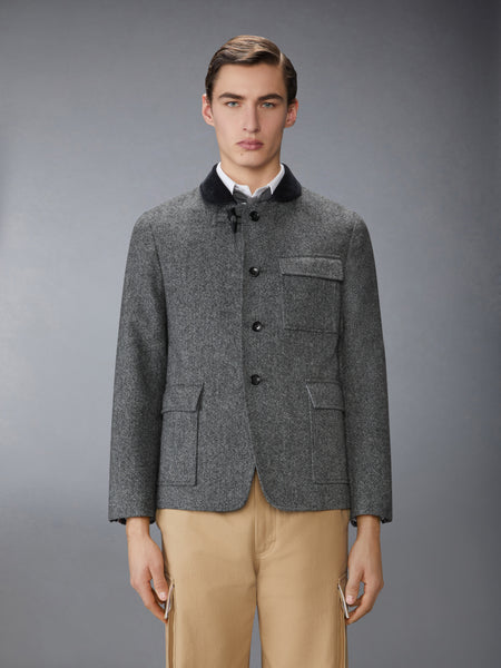 SOLID DONEGAL TWEED FISHERMAN SHAWL SPORTCOAT BLACK/WHITE