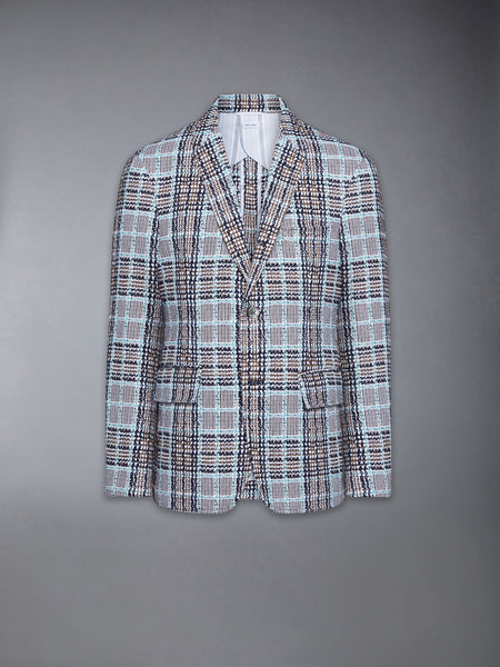PLAID CHECK SUMMER TWEED WIDE SHOULDER SPORTCOAT LIGHT BLUE