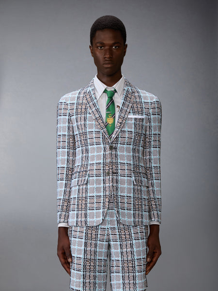 PLAID CHECK SUMMER TWEED WIDE SHOULDER SPORTCOAT LIGHT BLUE