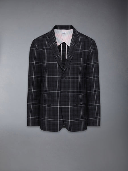 WINDOWPANE PLAID COOL WOOL UNCONSTRUCTED SPORTCOAT BLACK