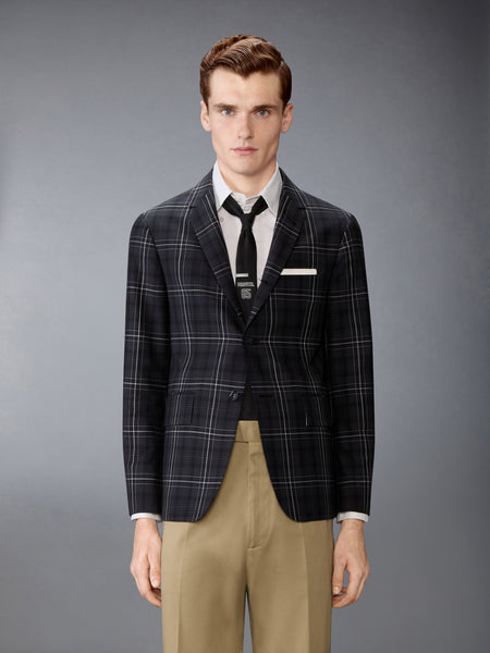 WINDOWPANE PLAID COOL WOOL UNCONSTRUCTED SPORTCOAT BLACK