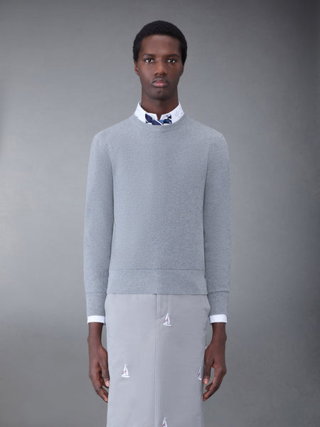 Textured Cotton Stripe Crew Neck Pullover LT GREY