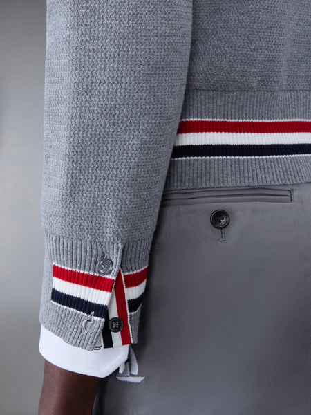 Textured Cotton Stripe Crew Neck Pullover LT GREY