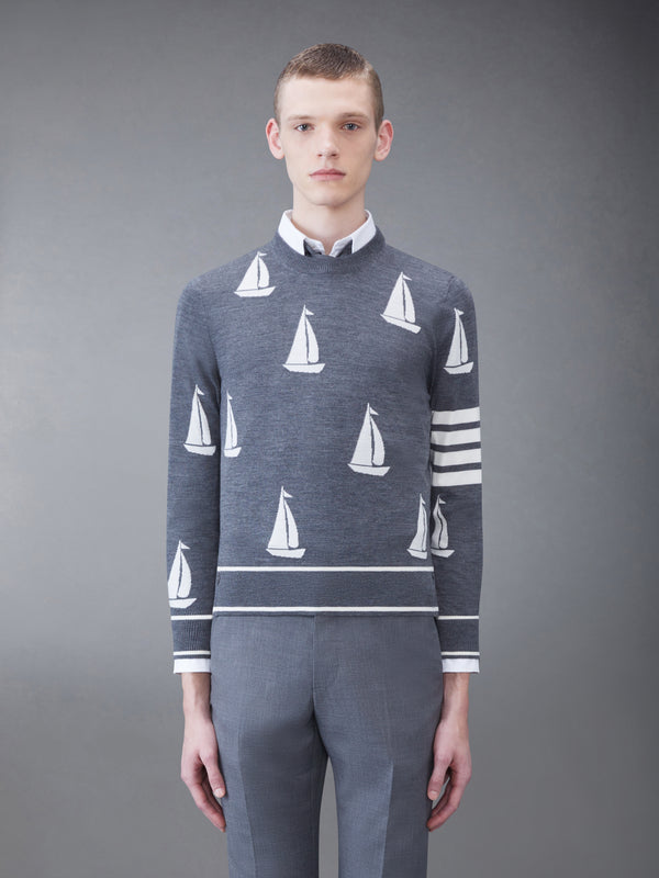 Merino Sailboat 4-bar Crew Neck Pullover - featured image