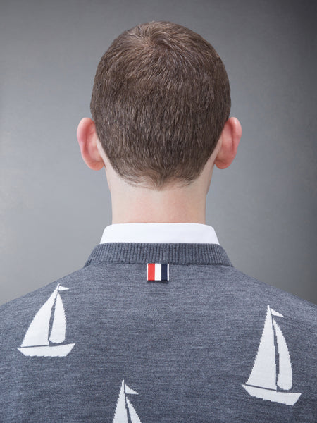 Merino Sailboat 4-bar Crew Neck Pullover MED GREY