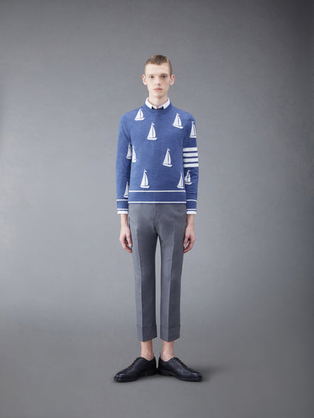 Merino Sailboat 4-bar Crew Neck Pullover NAVY