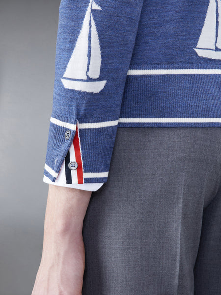 Merino Sailboat 4-bar Crew Neck Pullover NAVY