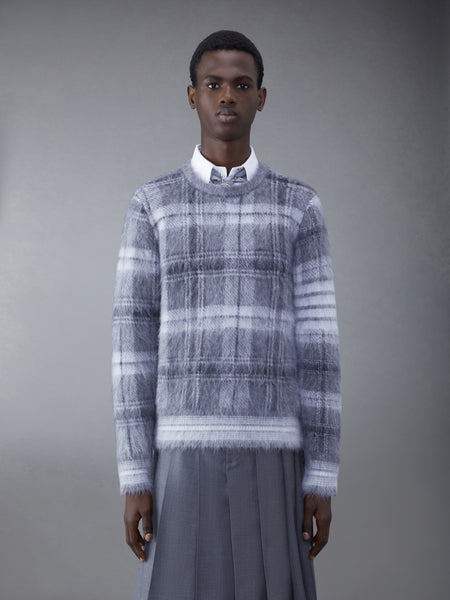 Tartan Mohair Check 4-Bar Crew Neck Pullover MED GREY