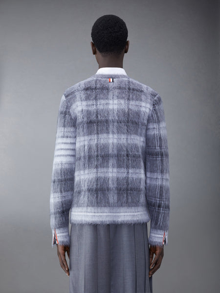 Tartan Mohair Check 4-Bar Crew Neck Pullover MED GREY