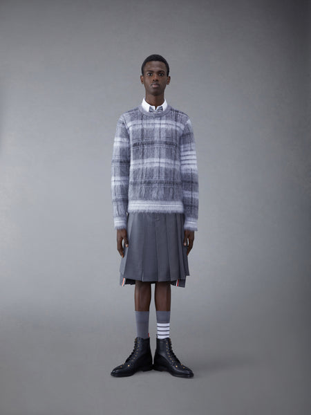 Tartan Mohair Check 4-Bar Crew Neck Pullover MED GREY
