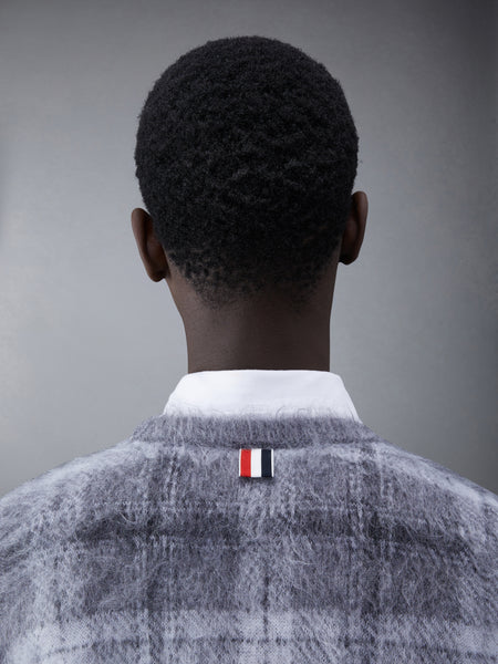 Tartan Mohair Check 4-Bar Crew Neck Pullover MED GREY
