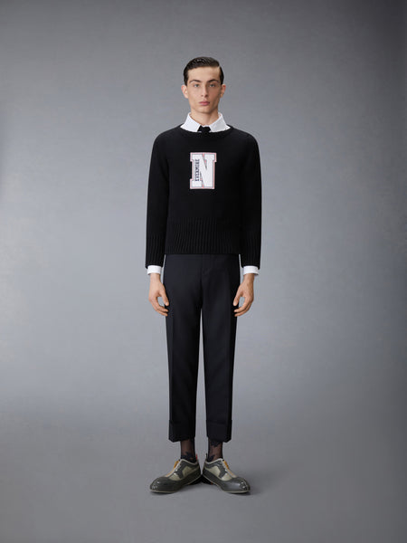 CHUNKY MERINO WOOL NEVERMORE PATCH BOAT NECK PULLOVER BLACK
